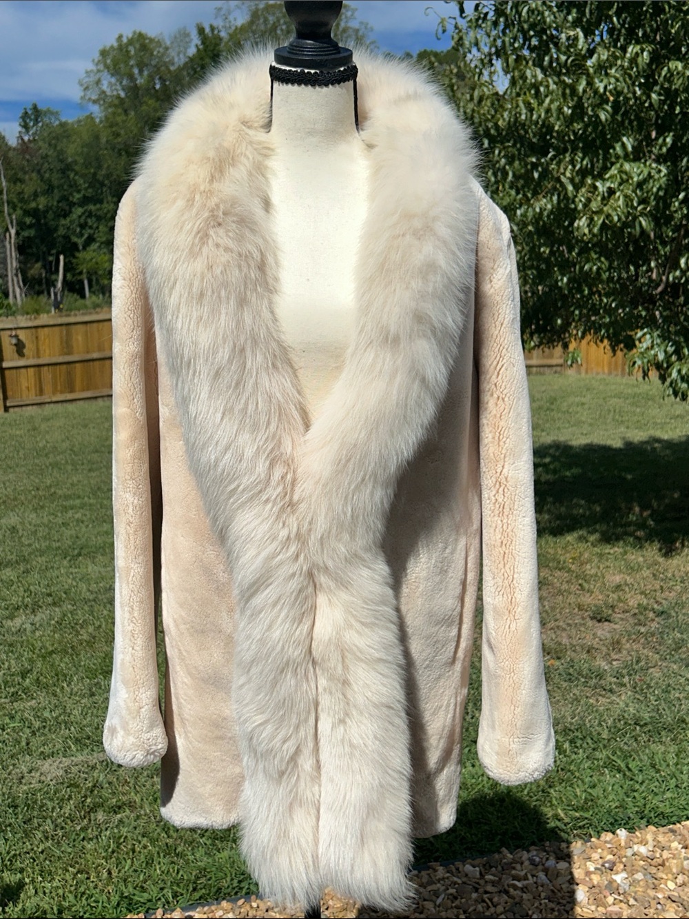 Women's Beige Beaver Fur Dress Coat